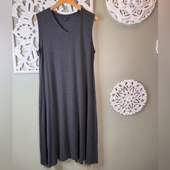 Eileen Fisher Jersey V Neck Tyncell Lyocell Soft Shirt Dress Tank Blue Gray L - Picture 1 of 5